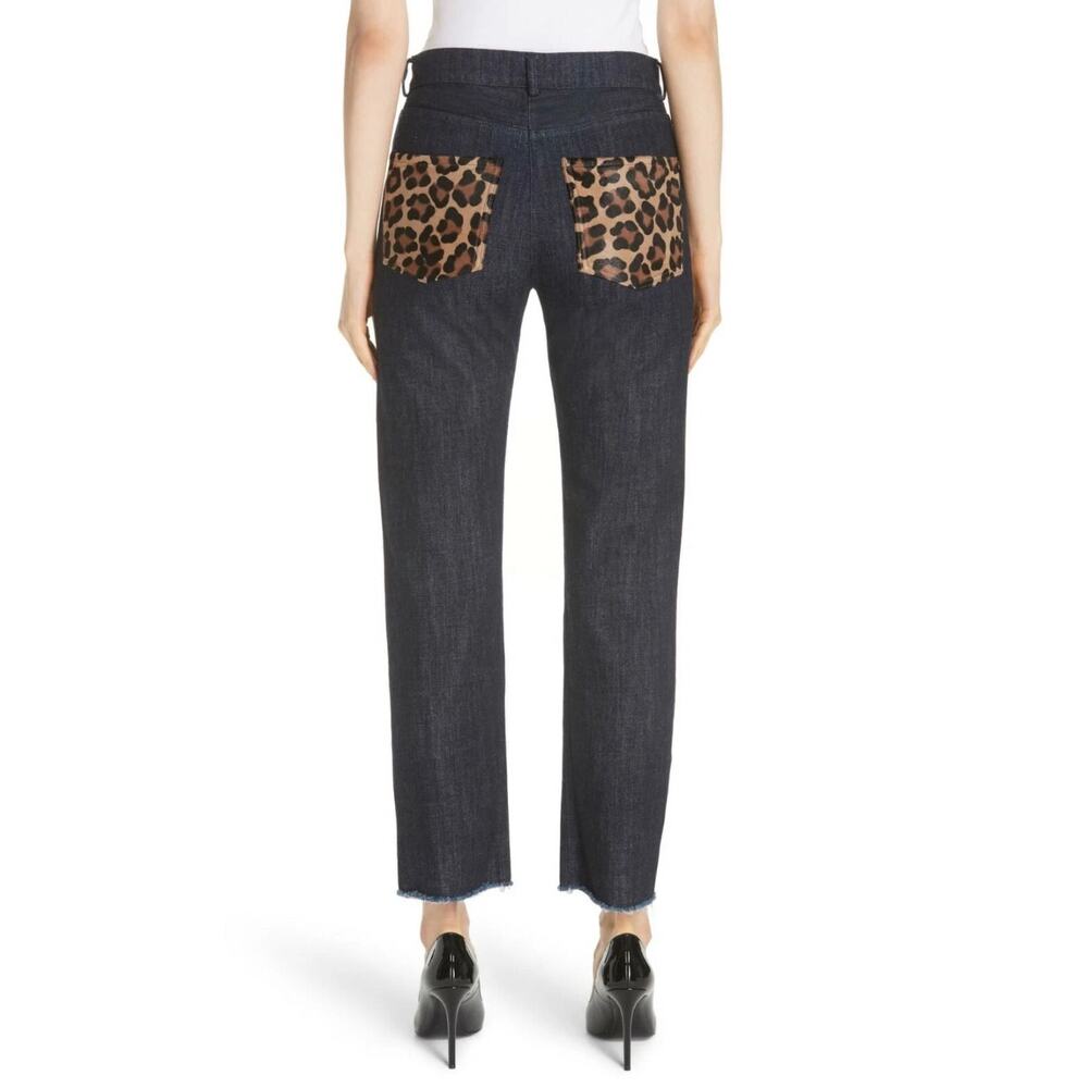 $695 Michael Kors Collection Calf Hair Straight Jean Dark Wash Animal Print EUC